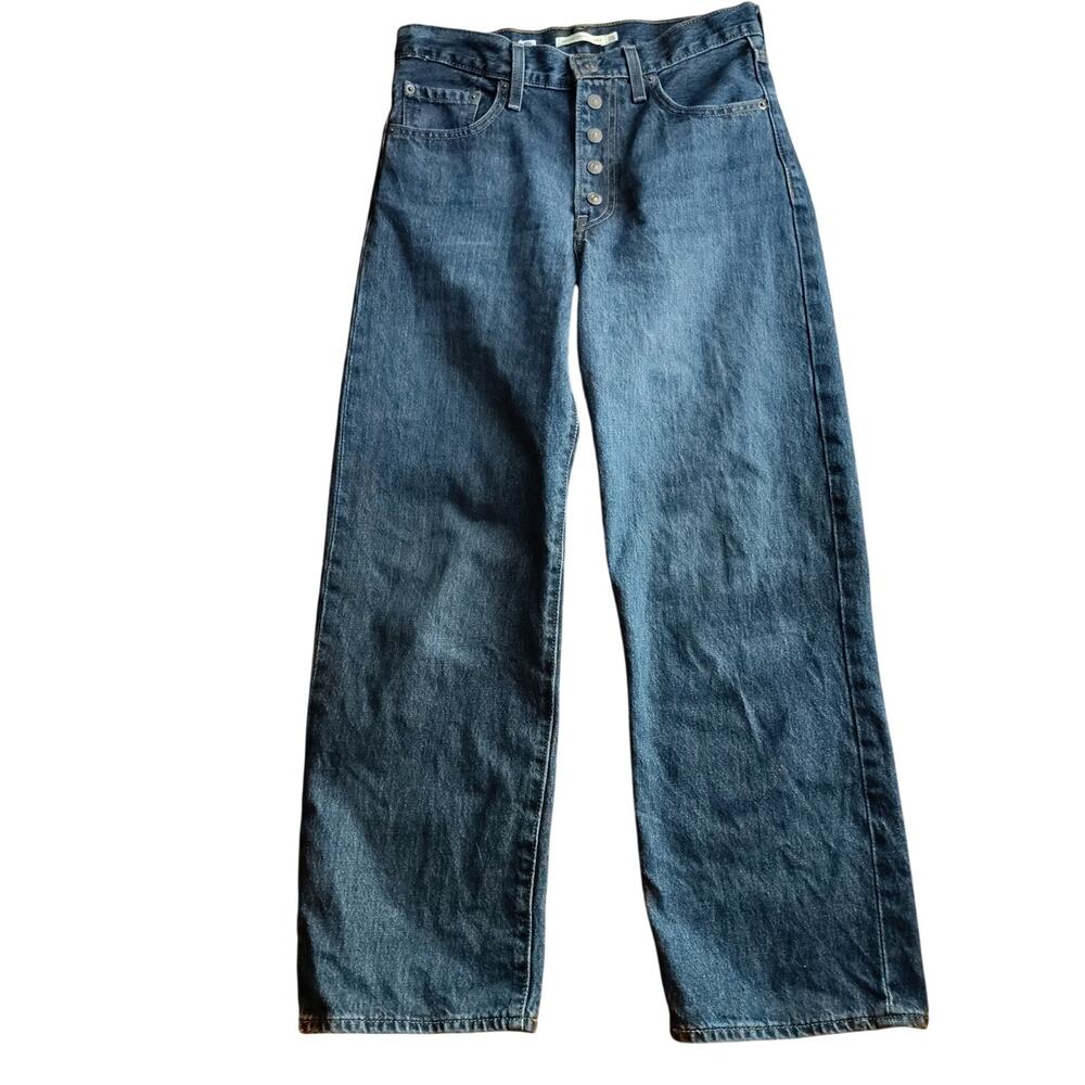 Levi’s Ribcage Straight Ankle Jeans 28x27 Dark Wash 100% Cotton Snap Fly
